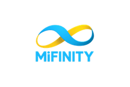 Blue and yellow infinity symbol above the word "MiFINITY" in blue capital letters on a black background.