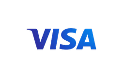 VISA logo with the word "VISA" in a gradient blue font on a black background.